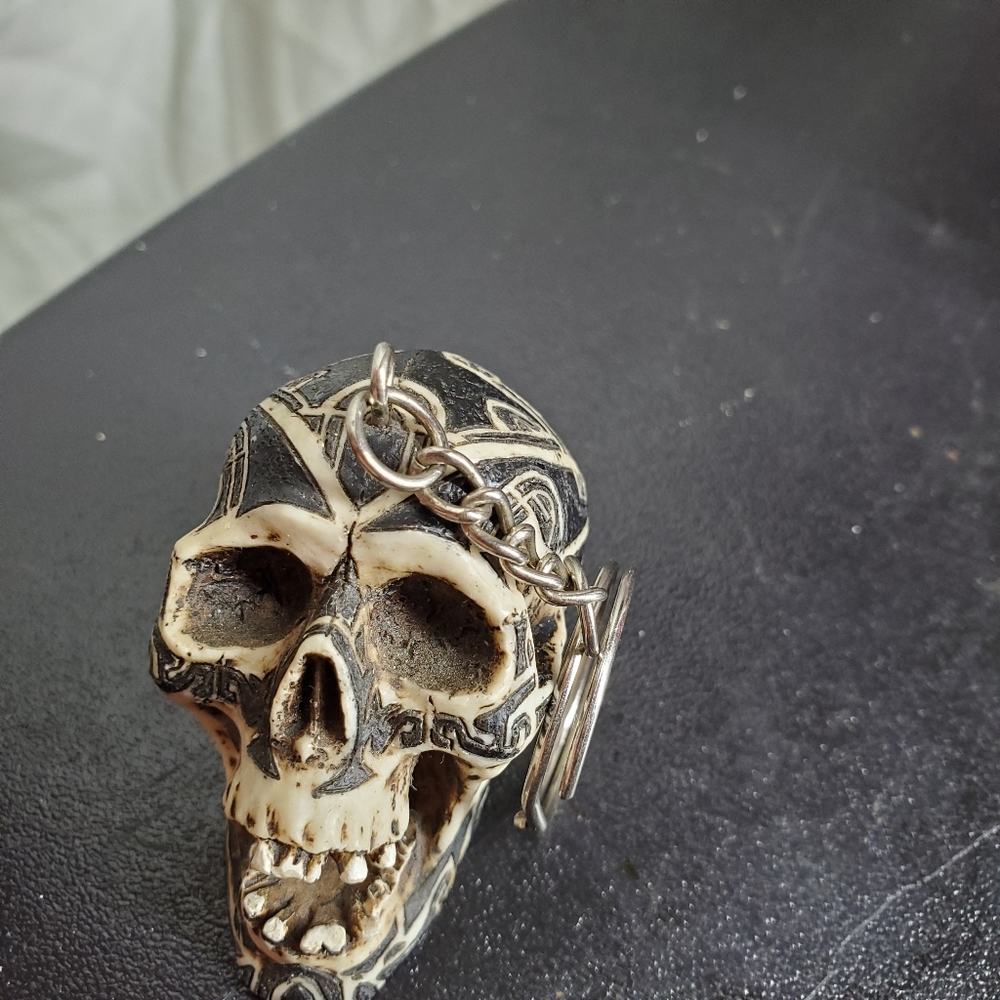 Tribal Skull Keychain Large 2" X 2" Tattoos Marker 2004 Artifact Souvenir Gift